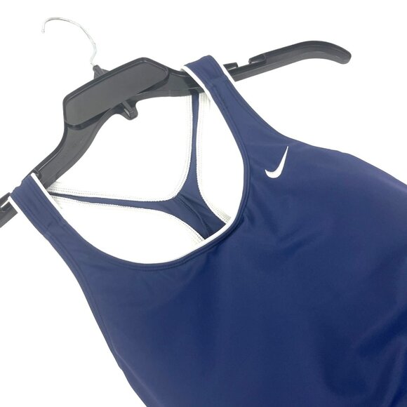 Nike Womens Racerback Swimsuit One-Piece Size Medium Navy Blue With White Trim - Picture 4 of 10